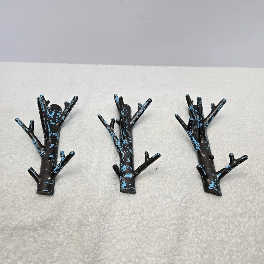 Bosign 3 Piece Tree Branch Wall Hanger Hooks Powder Blue Gunmetal Key Coat Hook